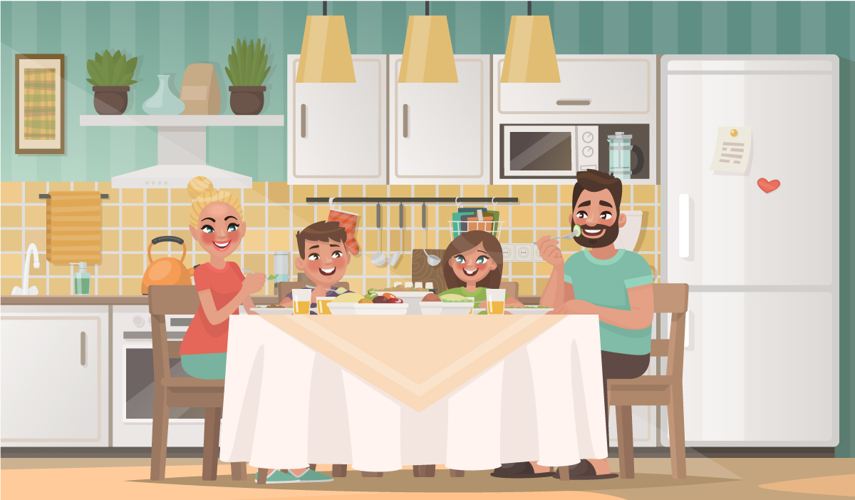 Изображение семьи на кухне для детей